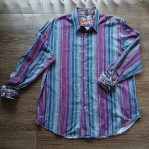 Robert Graham Multicolor Striped Button Down Shirt Size 2XL GUC Colorful Trendy